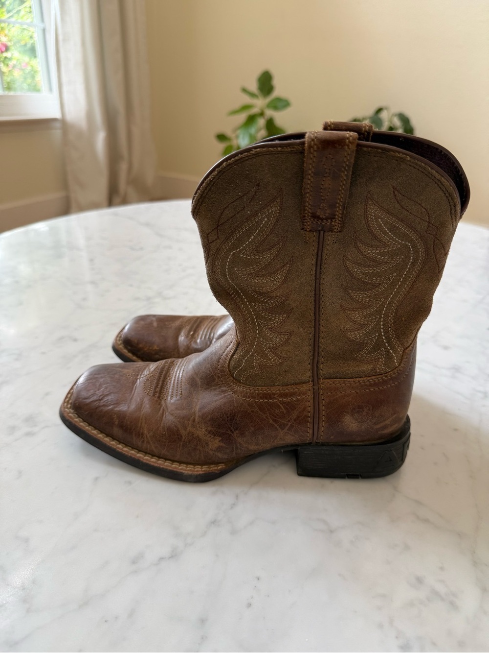 Ariat Kids Brown Leather Square Toe Cowboy Boots Youth 3 - Picture 3 of 6